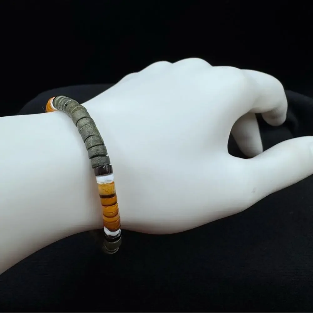 Bracelet Natural Stone Heishi Beads Earth Tones Artisan Boho Style
